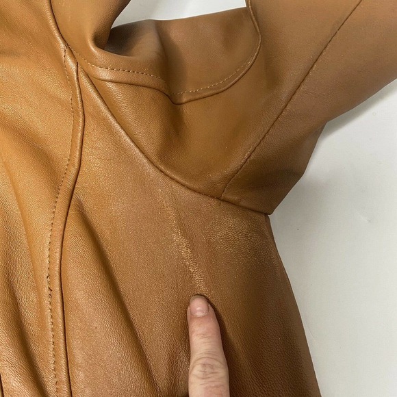 Twiggy of London Tan Leather Full Zip Moto Jacket Hipster Biker Punk Rock Small - Picture 10 of 12